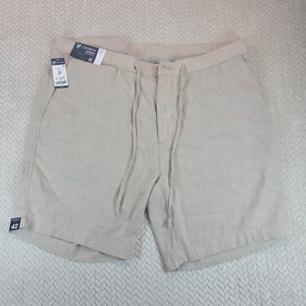 Cremieux Madison Relaxed Fit Linen Blend Shorts Ecru Beige Mens 42 8" Inseam NEW